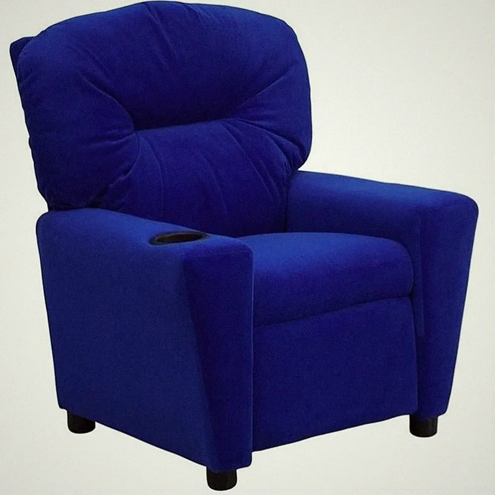 Bowery Hill Kids Recliner in Royal Blue with Cup Holder