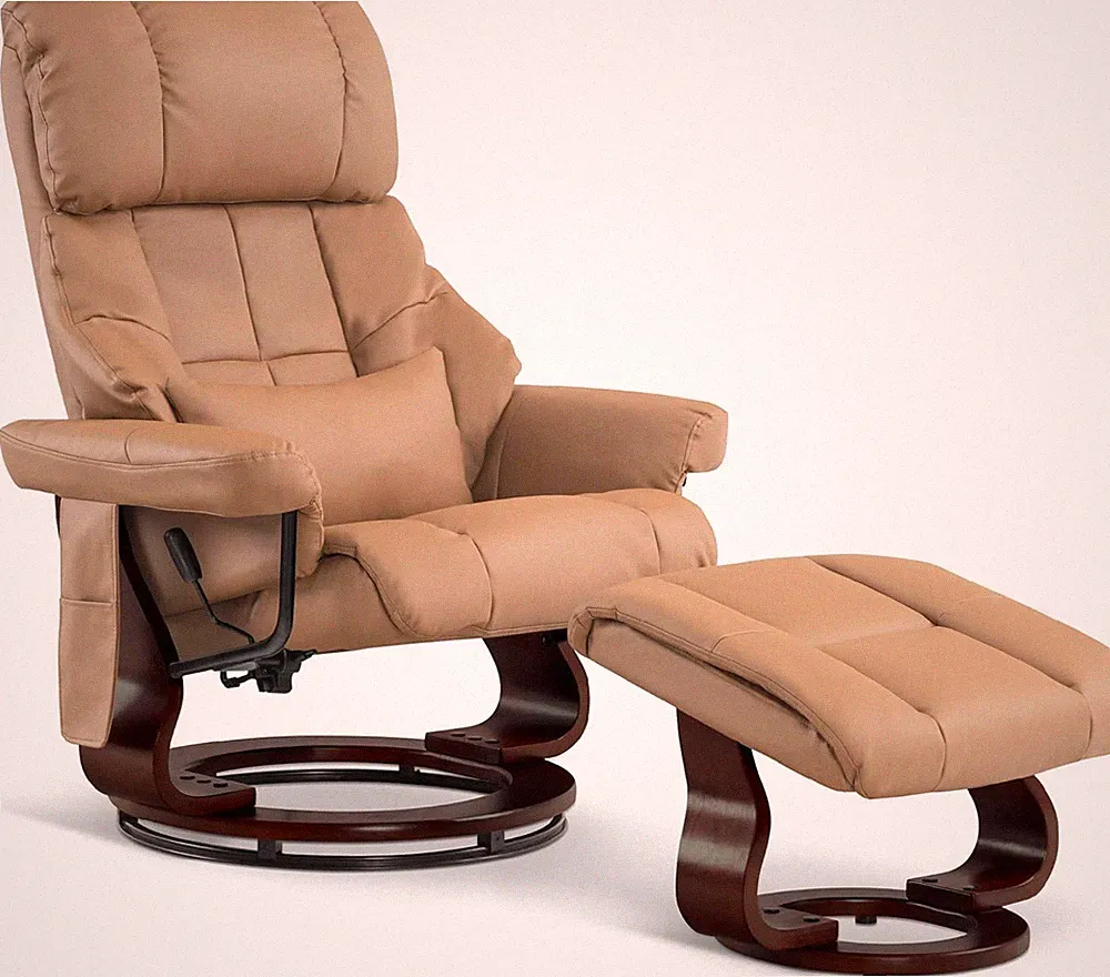 Cognac Manual Swivel Recliner & Ottoman with Vibration Massage