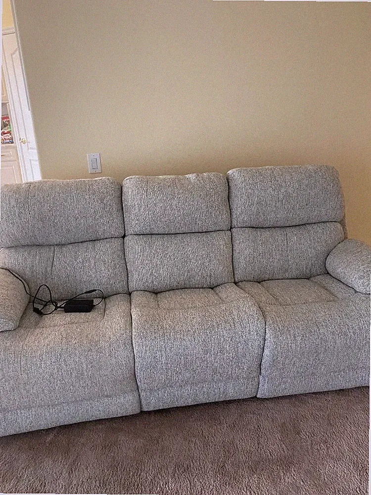 Couch with end recliners grey fabric NEW 85 inches wide