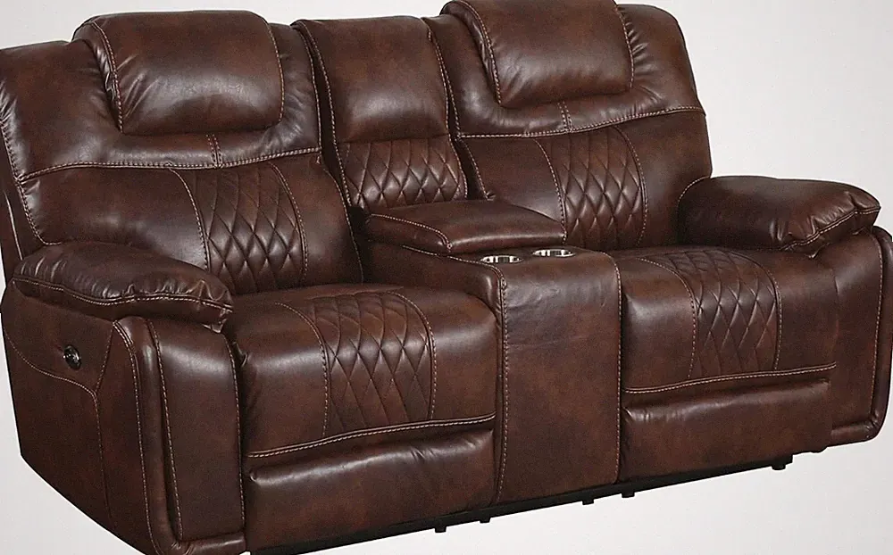 Cozy Brown Diamond Power Loveseat with Double Recliner by