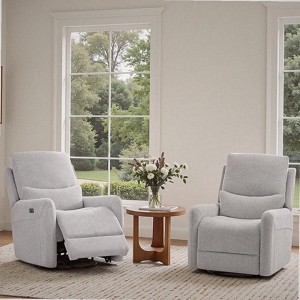 Dublin 30" Swivel Power Recliner Arm Chair Heathered Light Gray Polyester