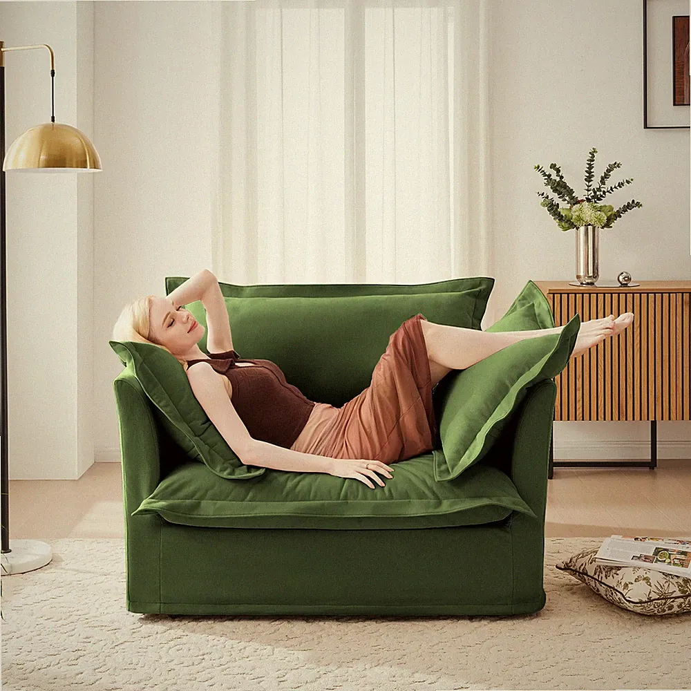 Green Chenille High Back Recliner Armchair with Pillows Deep Seat Sofa