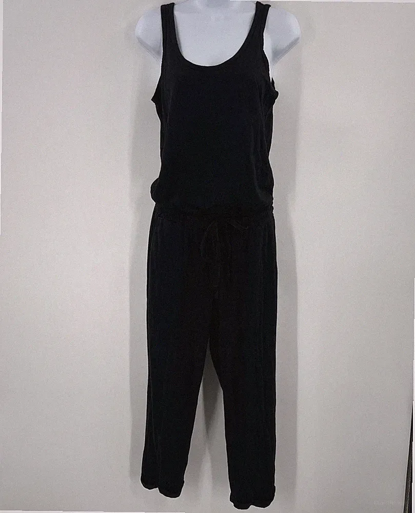 Michael Stars S Black Tank Jumpsuit Cotton Modal Drawstring Waist Theo Lounger