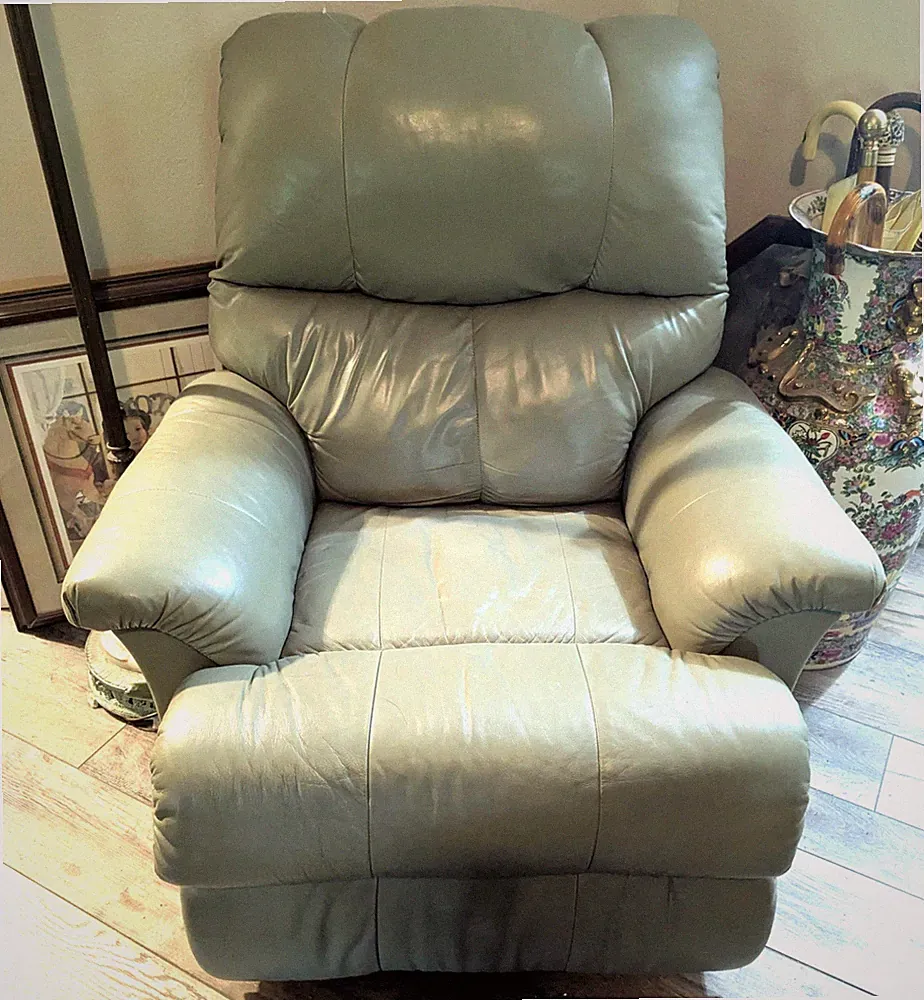 Palliser Leather Recliner overstuffed Sage green neutral Manual lift