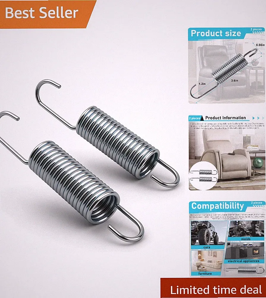 Versatile 3-5/8 Inch Recliner Springs with Long Neck Hook - Fits Most Brands